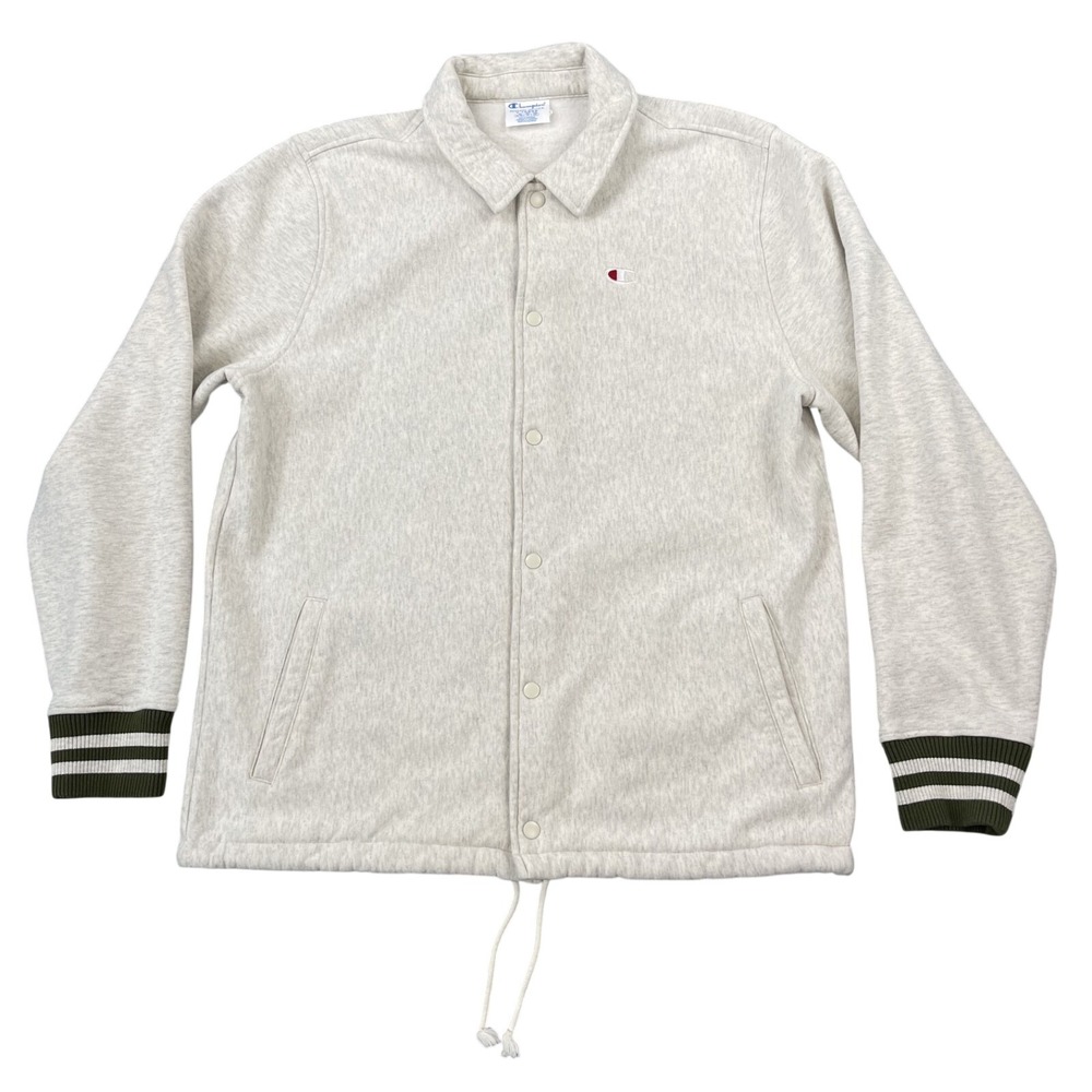 Champion Mens XL Reverse Weave Shacket Jacket Heather Gray Green Snap Button